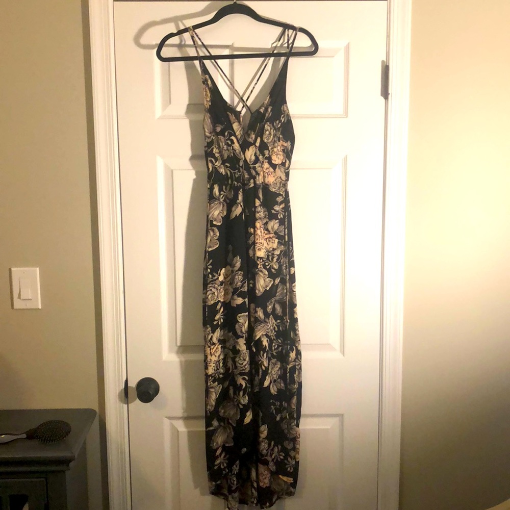Black spaghetti strap floral dress